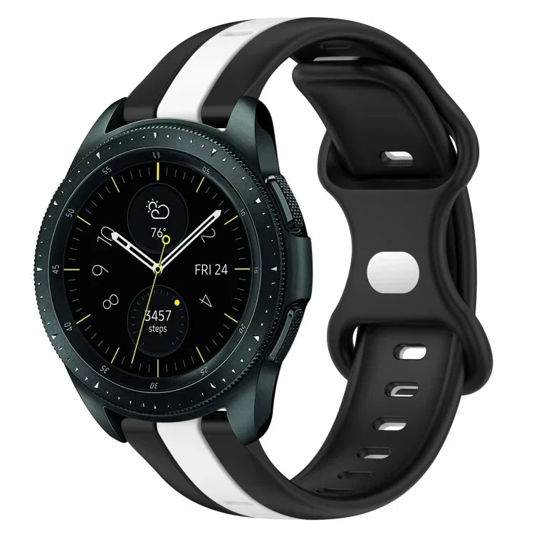 สายซิลิโคนสองสีพร้อมหัวเข็มขัดแบบผีเสื้อขนาด 20 มม. สำหรับ Samsung Galaxy Watch Active 2 ขนาด 44 มม., สำหรับ Samsung Galaxy Watch ขนาด 42 มม.