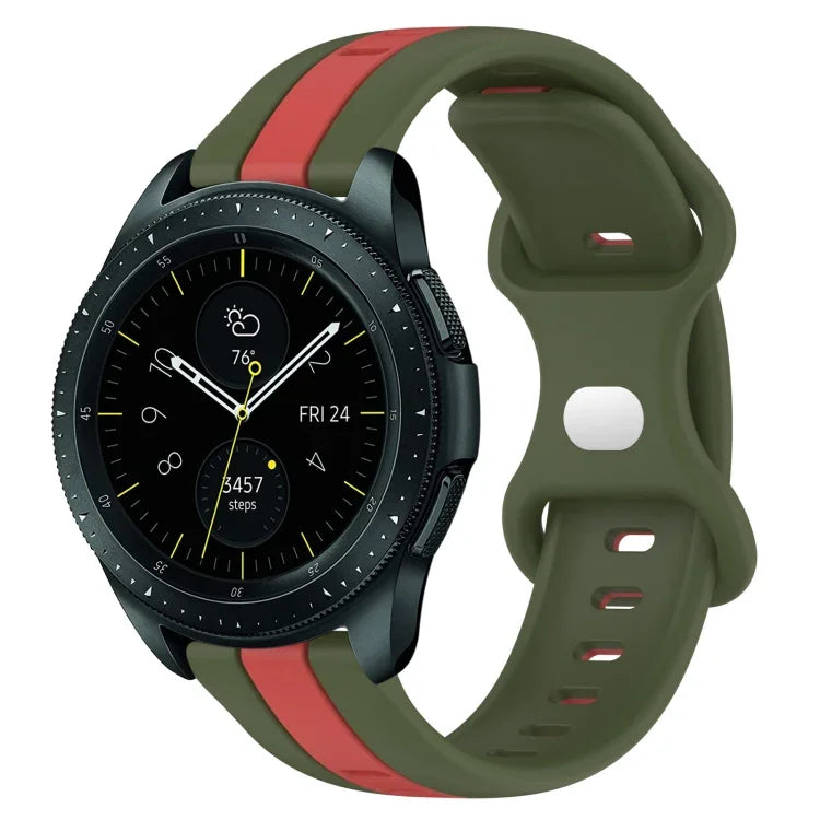 สายซิลิโคนสองสีพร้อมหัวเข็มขัดแบบผีเสื้อขนาด 20 มม. สำหรับ Samsung Galaxy Watch Active 2 ขนาด 44 มม., สำหรับ Samsung Galaxy Watch ขนาด 42 มม.