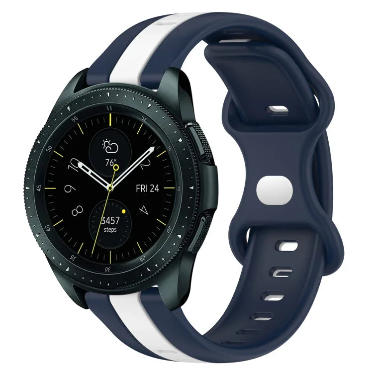 สายซิลิโคนสองสีพร้อมหัวเข็มขัดแบบผีเสื้อขนาด 20 มม. สำหรับ Samsung Galaxy Watch Active 2 ขนาด 44 มม., สำหรับ Samsung Galaxy Watch ขนาด 42 มม.