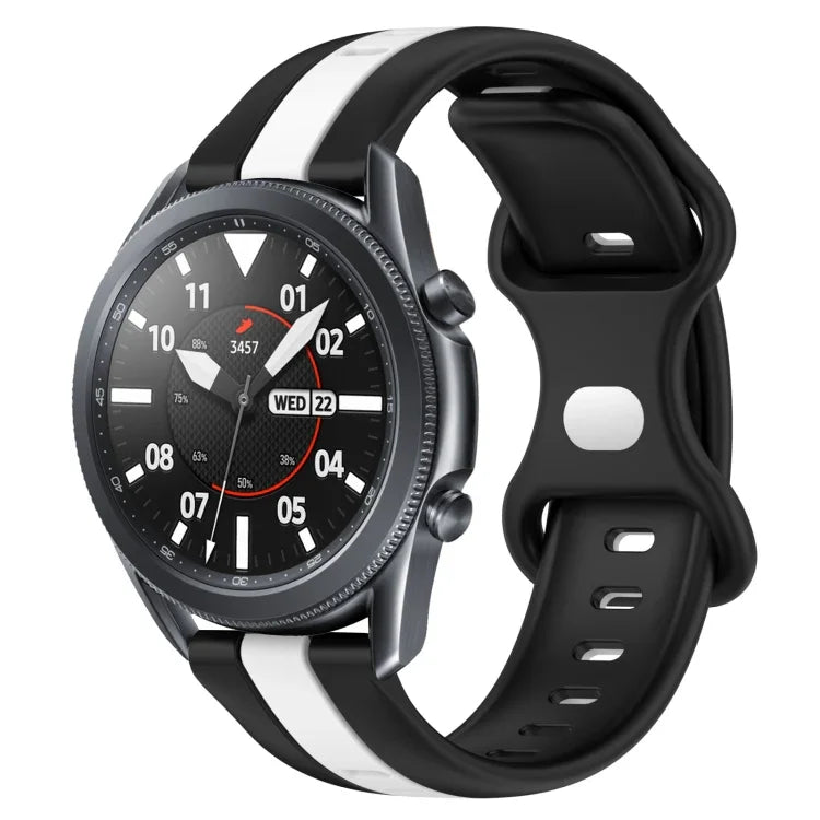 สายซิลิโคนสองสีพร้อมหัวเข็มขัดแบบผีเสื้อขนาด 22 มม. สำหรับ Samsung Galaxy Watch3 ขนาด 45 มม., สำหรับ Samsung Galaxy Watch ขนาด 46 มม., สำหรับ Samsung Gear S3 Classic, สำหรับ Samsung Gear S3 Frontier