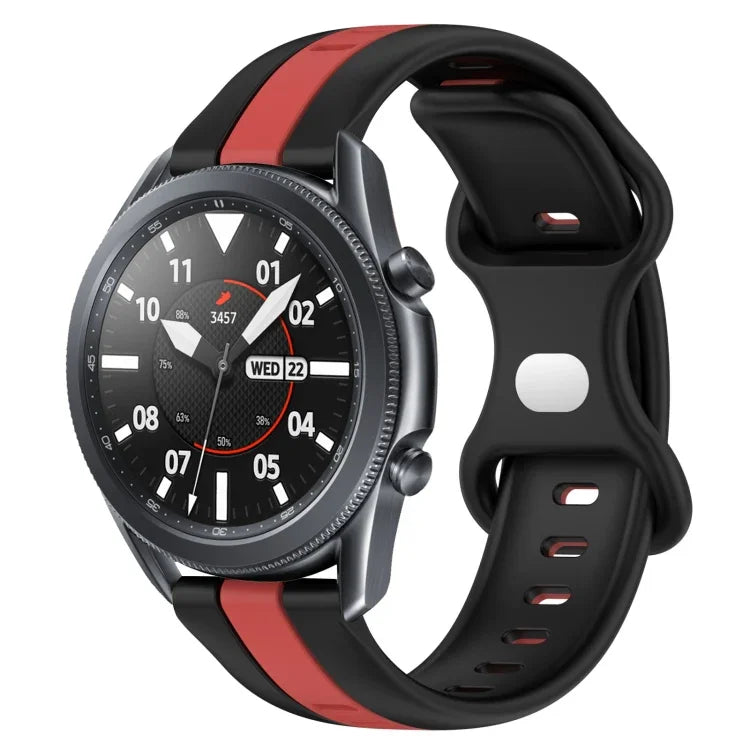 สายซิลิโคนสองสีพร้อมหัวเข็มขัดแบบผีเสื้อขนาด 22 มม. สำหรับ Samsung Galaxy Watch3 ขนาด 45 มม., สำหรับ Samsung Galaxy Watch ขนาด 46 มม., สำหรับ Samsung Gear S3 Classic, สำหรับ Samsung Gear S3 Frontier