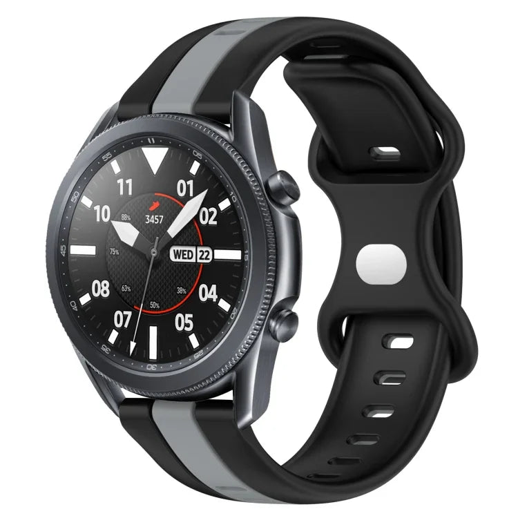 สายซิลิโคนสองสีพร้อมหัวเข็มขัดแบบผีเสื้อขนาด 22 มม. สำหรับ Samsung Galaxy Watch3 ขนาด 45 มม., สำหรับ Samsung Galaxy Watch ขนาด 46 มม., สำหรับ Samsung Gear S3 Classic, สำหรับ Samsung Gear S3 Frontier