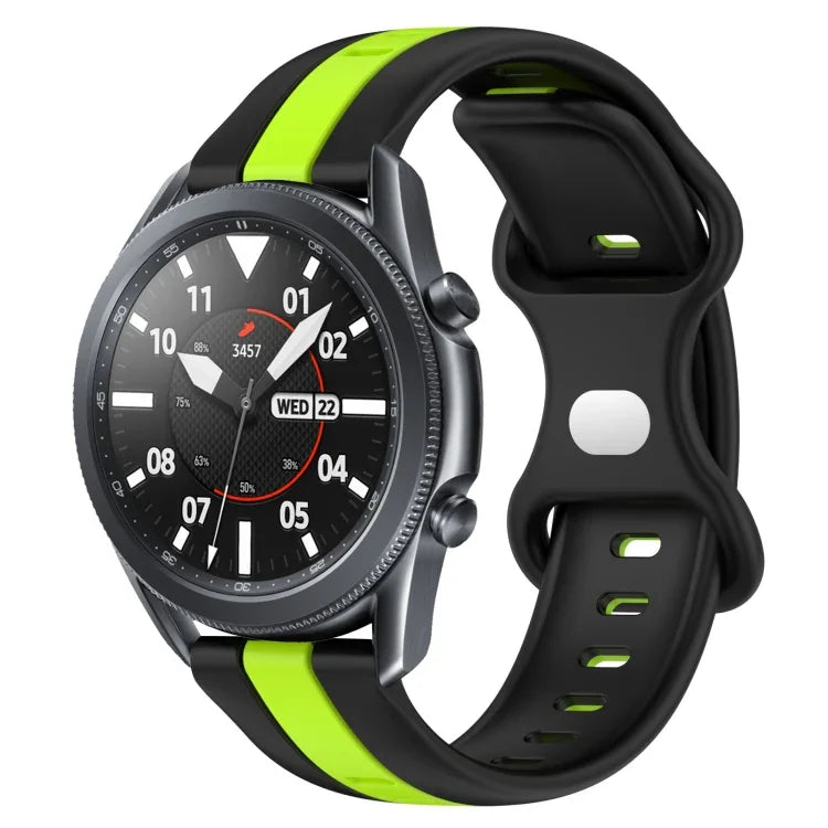 สายซิลิโคนสองสีพร้อมหัวเข็มขัดแบบผีเสื้อขนาด 22 มม. สำหรับ Samsung Galaxy Watch3 ขนาด 45 มม., สำหรับ Samsung Galaxy Watch ขนาด 46 มม., สำหรับ Samsung Gear S3 Classic, สำหรับ Samsung Gear S3 Frontier
