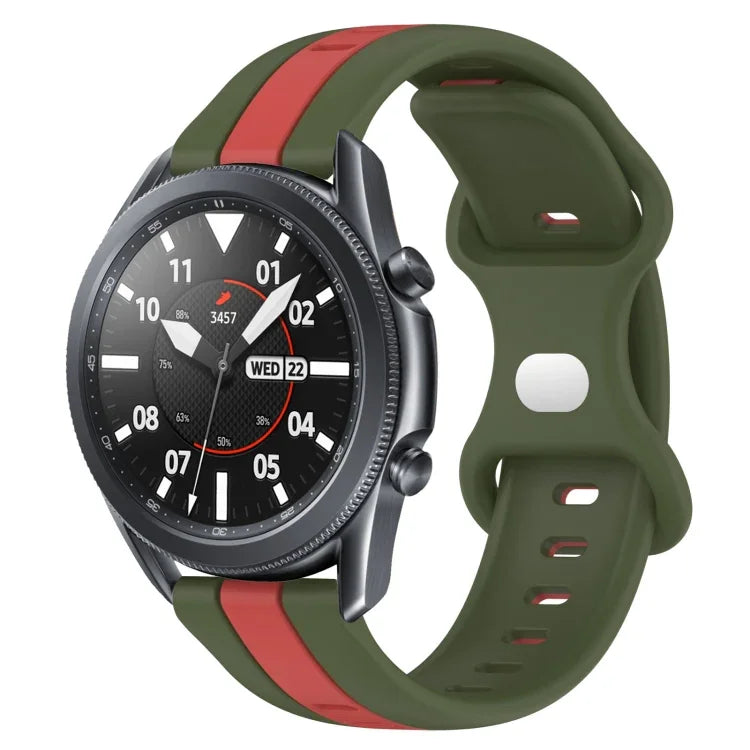 สายซิลิโคนสองสีพร้อมหัวเข็มขัดแบบผีเสื้อขนาด 22 มม. สำหรับ Samsung Galaxy Watch3 ขนาด 45 มม., สำหรับ Samsung Galaxy Watch ขนาด 46 มม., สำหรับ Samsung Gear S3 Classic, สำหรับ Samsung Gear S3 Frontier