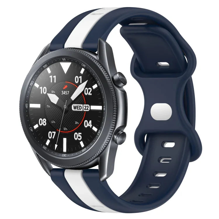 สายซิลิโคนสองสีพร้อมหัวเข็มขัดแบบผีเสื้อขนาด 22 มม. สำหรับ Samsung Galaxy Watch3 ขนาด 45 มม., สำหรับ Samsung Galaxy Watch ขนาด 46 มม., สำหรับ Samsung Gear S3 Classic, สำหรับ Samsung Gear S3 Frontier