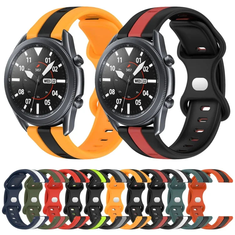 สายซิลิโคนสองสีพร้อมหัวเข็มขัดแบบผีเสื้อขนาด 22 มม. สำหรับ Samsung Galaxy Watch3 ขนาด 45 มม., สำหรับ Samsung Galaxy Watch ขนาด 46 มม., สำหรับ Samsung Gear S3 Classic, สำหรับ Samsung Gear S3 Frontier