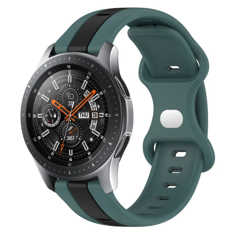 สายซิลิโคนสองสีพร้อมหัวเข็มขัดแบบผีเสื้อขนาด 22 มม. สำหรับ Samsung Galaxy Watch3 ขนาด 45 มม., สำหรับ Samsung Galaxy Watch ขนาด 46 มม., สำหรับ Samsung Gear S3 Classic, สำหรับ Samsung Gear S3 Frontier
