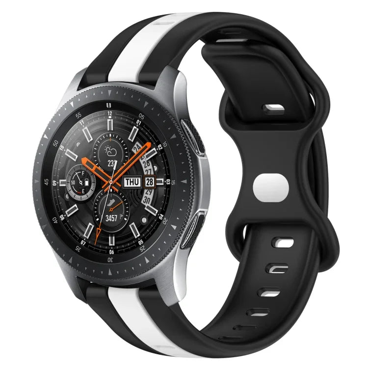 สายซิลิโคนสองสีพร้อมหัวเข็มขัดแบบผีเสื้อขนาด 22 มม. สำหรับ Samsung Galaxy Watch3 ขนาด 45 มม., สำหรับ Samsung Galaxy Watch ขนาด 46 มม., สำหรับ Samsung Gear S3 Classic, สำหรับ Samsung Gear S3 Frontier