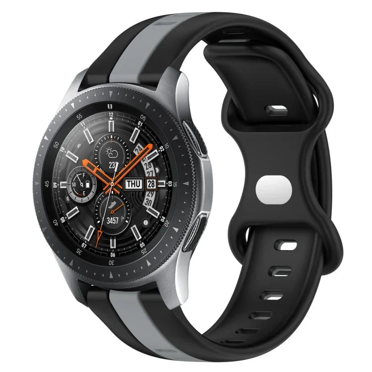 สายซิลิโคนสองสีพร้อมหัวเข็มขัดแบบผีเสื้อขนาด 22 มม. สำหรับ Samsung Galaxy Watch3 ขนาด 45 มม., สำหรับ Samsung Galaxy Watch ขนาด 46 มม., สำหรับ Samsung Gear S3 Classic, สำหรับ Samsung Gear S3 Frontier