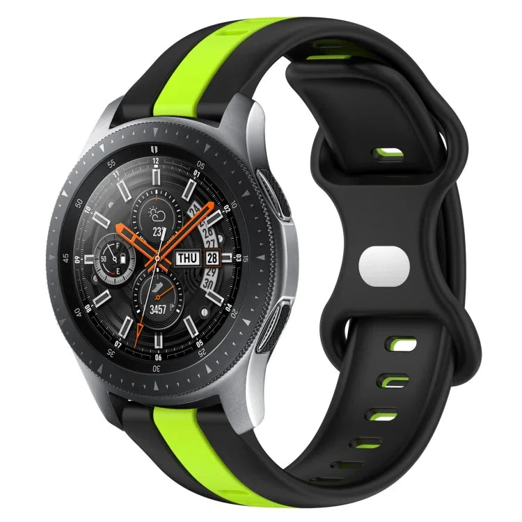 สายซิลิโคนสองสีพร้อมหัวเข็มขัดแบบผีเสื้อขนาด 22 มม. สำหรับ Samsung Galaxy Watch3 ขนาด 45 มม., สำหรับ Samsung Galaxy Watch ขนาด 46 มม., สำหรับ Samsung Gear S3 Classic, สำหรับ Samsung Gear S3 Frontier