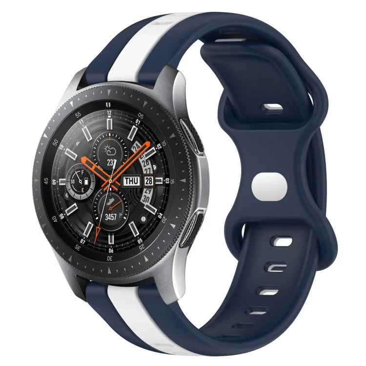 สายซิลิโคนสองสีพร้อมหัวเข็มขัดแบบผีเสื้อขนาด 22 มม. สำหรับ Samsung Galaxy Watch3 ขนาด 45 มม., สำหรับ Samsung Galaxy Watch ขนาด 46 มม., สำหรับ Samsung Gear S3 Classic, สำหรับ Samsung Gear S3 Frontier