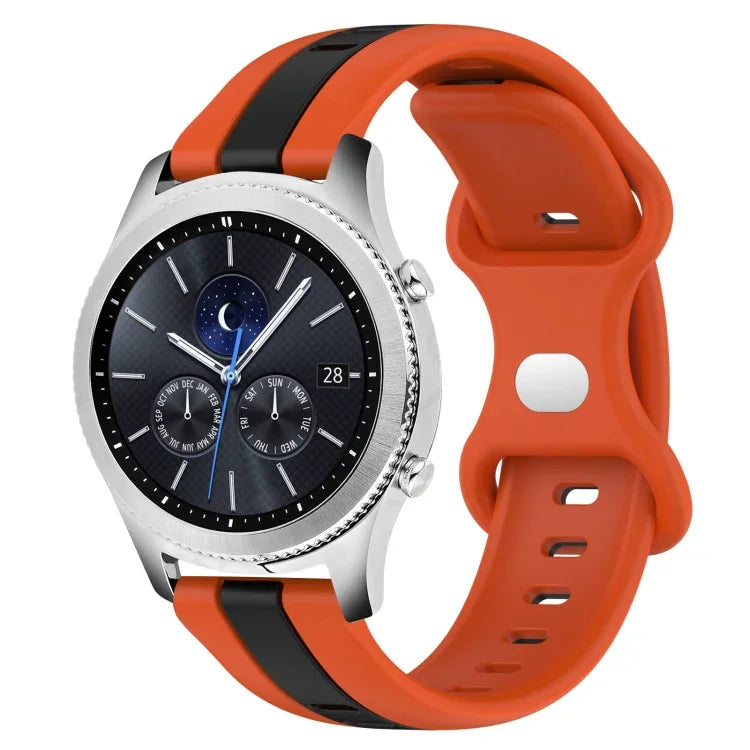 สายซิลิโคนสองสีพร้อมหัวเข็มขัดแบบผีเสื้อขนาด 22 มม. สำหรับ Samsung Galaxy Watch3 ขนาด 45 มม., สำหรับ Samsung Galaxy Watch ขนาด 46 มม., สำหรับ Samsung Gear S3 Classic, สำหรับ Samsung Gear S3 Frontier