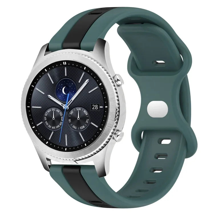 สายซิลิโคนสองสีพร้อมหัวเข็มขัดแบบผีเสื้อขนาด 22 มม. สำหรับ Samsung Galaxy Watch3 ขนาด 45 มม., สำหรับ Samsung Galaxy Watch ขนาด 46 มม., สำหรับ Samsung Gear S3 Classic, สำหรับ Samsung Gear S3 Frontier