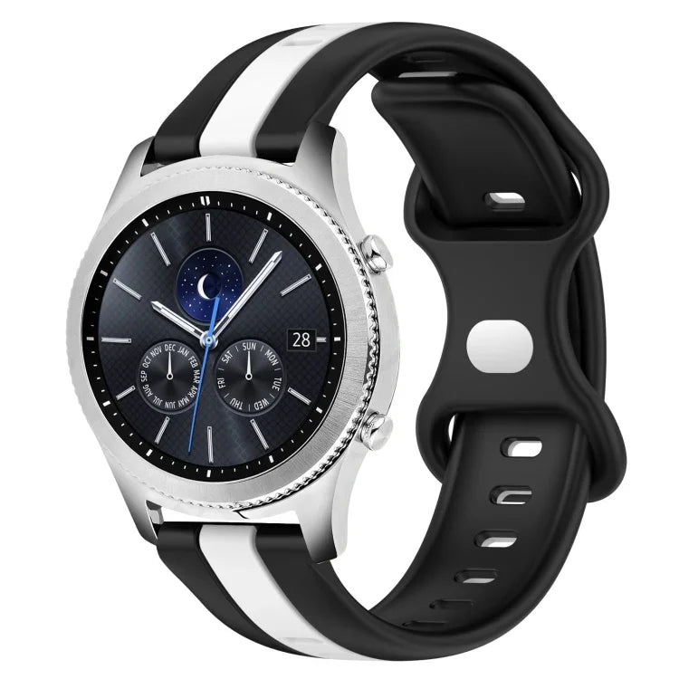 สายซิลิโคนสองสีพร้อมหัวเข็มขัดแบบผีเสื้อขนาด 22 มม. สำหรับ Samsung Galaxy Watch3 ขนาด 45 มม., สำหรับ Samsung Galaxy Watch ขนาด 46 มม., สำหรับ Samsung Gear S3 Classic, สำหรับ Samsung Gear S3 Frontier