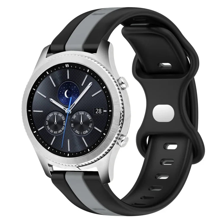 สายซิลิโคนสองสีพร้อมหัวเข็มขัดแบบผีเสื้อขนาด 22 มม. สำหรับ Samsung Galaxy Watch3 ขนาด 45 มม., สำหรับ Samsung Galaxy Watch ขนาด 46 มม., สำหรับ Samsung Gear S3 Classic, สำหรับ Samsung Gear S3 Frontier