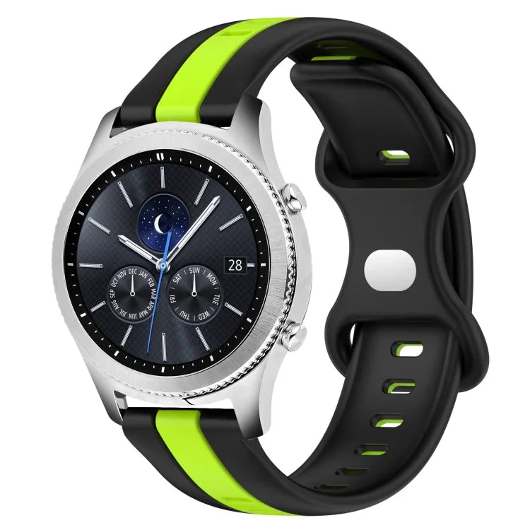 สายซิลิโคนสองสีพร้อมหัวเข็มขัดแบบผีเสื้อขนาด 22 มม. สำหรับ Samsung Galaxy Watch3 ขนาด 45 มม., สำหรับ Samsung Galaxy Watch ขนาด 46 มม., สำหรับ Samsung Gear S3 Classic, สำหรับ Samsung Gear S3 Frontier