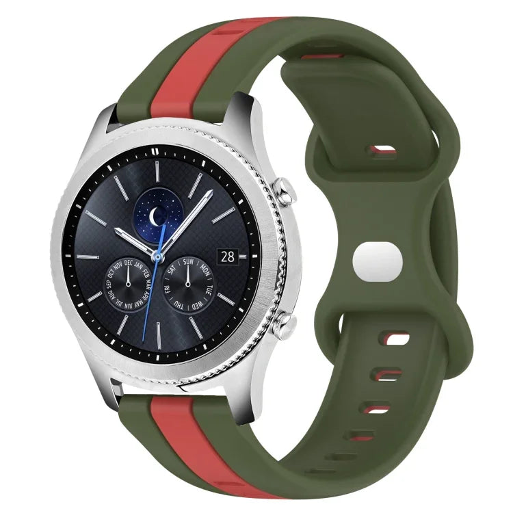 สายซิลิโคนสองสีพร้อมหัวเข็มขัดแบบผีเสื้อขนาด 22 มม. สำหรับ Samsung Galaxy Watch3 ขนาด 45 มม., สำหรับ Samsung Galaxy Watch ขนาด 46 มม., สำหรับ Samsung Gear S3 Classic, สำหรับ Samsung Gear S3 Frontier