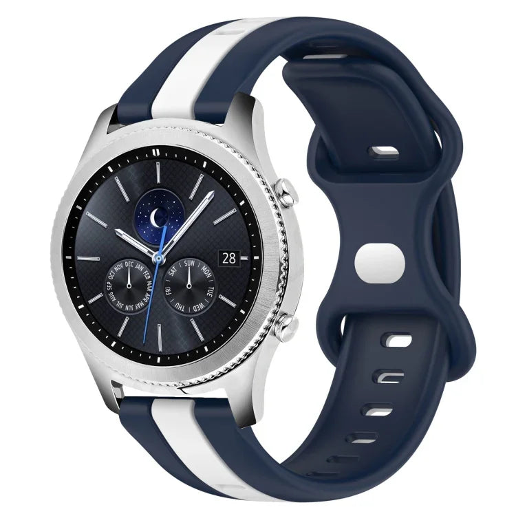 สายซิลิโคนสองสีพร้อมหัวเข็มขัดแบบผีเสื้อขนาด 22 มม. สำหรับ Samsung Galaxy Watch3 ขนาด 45 มม., สำหรับ Samsung Galaxy Watch ขนาด 46 มม., สำหรับ Samsung Gear S3 Classic, สำหรับ Samsung Gear S3 Frontier