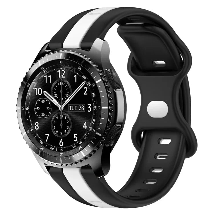 สายซิลิโคนสองสีพร้อมหัวเข็มขัดแบบผีเสื้อขนาด 22 มม. สำหรับ Samsung Galaxy Watch3 ขนาด 45 มม., สำหรับ Samsung Galaxy Watch ขนาด 46 มม., สำหรับ Samsung Gear S3 Classic, สำหรับ Samsung Gear S3 Frontier