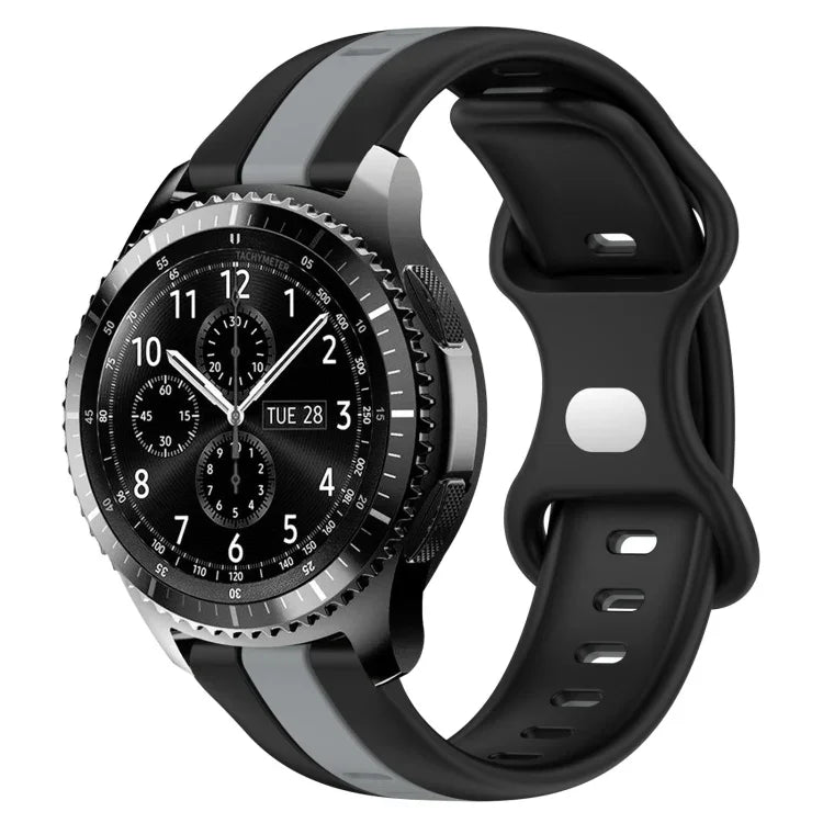 สายซิลิโคนสองสีพร้อมหัวเข็มขัดแบบผีเสื้อขนาด 22 มม. สำหรับ Samsung Galaxy Watch3 ขนาด 45 มม., สำหรับ Samsung Galaxy Watch ขนาด 46 มม., สำหรับ Samsung Gear S3 Classic, สำหรับ Samsung Gear S3 Frontier