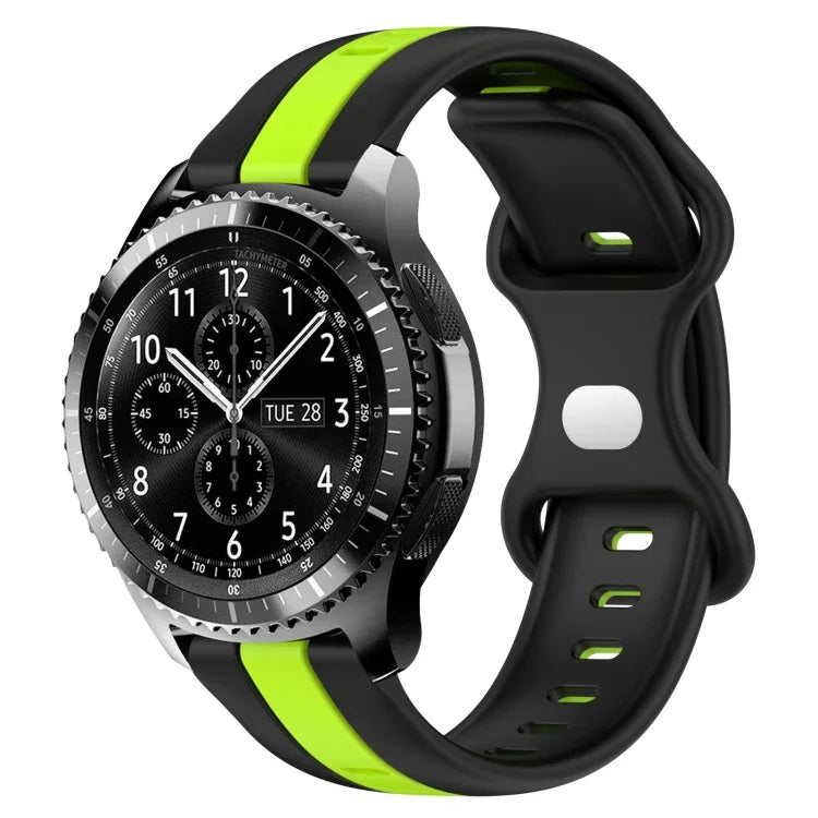 สายซิลิโคนสองสีพร้อมหัวเข็มขัดแบบผีเสื้อขนาด 22 มม. สำหรับ Samsung Galaxy Watch3 ขนาด 45 มม., สำหรับ Samsung Galaxy Watch ขนาด 46 มม., สำหรับ Samsung Gear S3 Classic, สำหรับ Samsung Gear S3 Frontier
