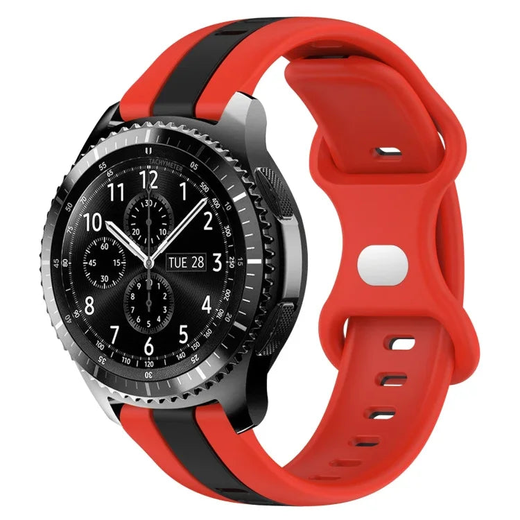 สายซิลิโคนสองสีพร้อมหัวเข็มขัดแบบผีเสื้อขนาด 22 มม. สำหรับ Samsung Galaxy Watch3 ขนาด 45 มม., สำหรับ Samsung Galaxy Watch ขนาด 46 มม., สำหรับ Samsung Gear S3 Classic, สำหรับ Samsung Gear S3 Frontier