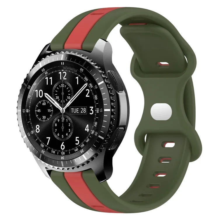 สายซิลิโคนสองสีพร้อมหัวเข็มขัดแบบผีเสื้อขนาด 22 มม. สำหรับ Samsung Galaxy Watch3 ขนาด 45 มม., สำหรับ Samsung Galaxy Watch ขนาด 46 มม., สำหรับ Samsung Gear S3 Classic, สำหรับ Samsung Gear S3 Frontier