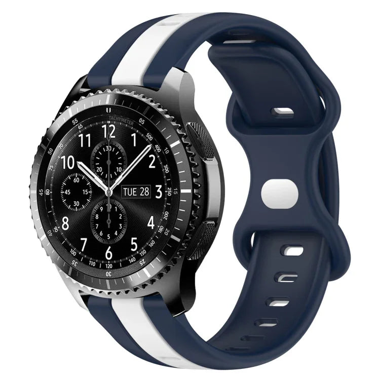 สายซิลิโคนสองสีพร้อมหัวเข็มขัดแบบผีเสื้อขนาด 22 มม. สำหรับ Samsung Galaxy Watch3 ขนาด 45 มม., สำหรับ Samsung Galaxy Watch ขนาด 46 มม., สำหรับ Samsung Gear S3 Classic, สำหรับ Samsung Gear S3 Frontier
