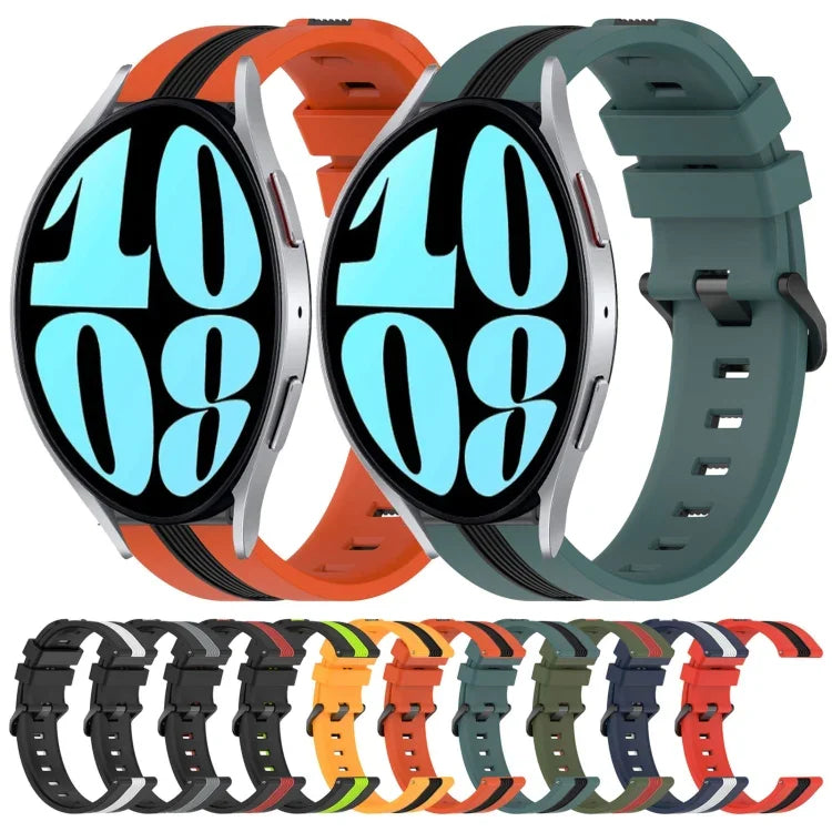 สายรัดนาฬิกาซิลิโคนสองสีแนวตั้ง 20 มม. สำหรับ Samsung Galaxy Watch 6 40 มม. / สำหรับ Samsung Galaxy Watch 6 Classic 43 มม.