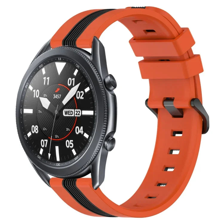 สายรัดนาฬิกาซิลิโคนสองสีแนวตั้งขนาด 22 มม. สำหรับ Samsung Galaxy Watch3 ขนาด 45 มม., สำหรับ Samsung Galaxy Watch ขนาด 46 มม., สำหรับ Samsung Gear S3 Classic, สำหรับ Samsung Gear S3 Frontier