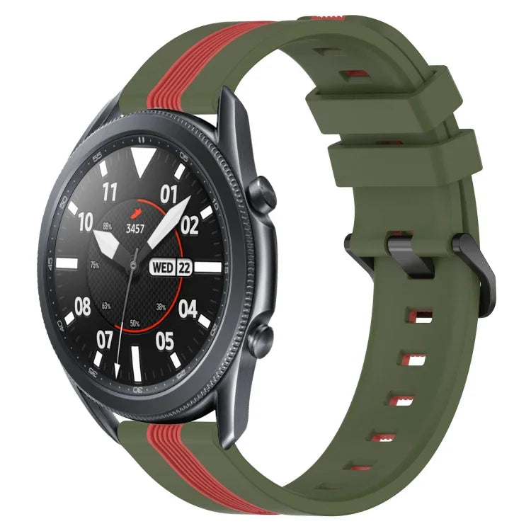 สายรัดนาฬิกาซิลิโคนสองสีแนวตั้งขนาด 22 มม. สำหรับ Samsung Galaxy Watch3 ขนาด 45 มม., สำหรับ Samsung Galaxy Watch ขนาด 46 มม., สำหรับ Samsung Gear S3 Classic, สำหรับ Samsung Gear S3 Frontier
