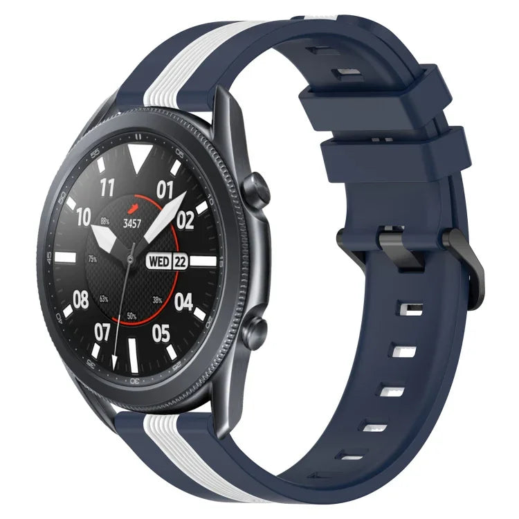 สายรัดนาฬิกาซิลิโคนสองสีแนวตั้งขนาด 22 มม. สำหรับ Samsung Galaxy Watch3 ขนาด 45 มม., สำหรับ Samsung Galaxy Watch ขนาด 46 มม., สำหรับ Samsung Gear S3 Classic, สำหรับ Samsung Gear S3 Frontier