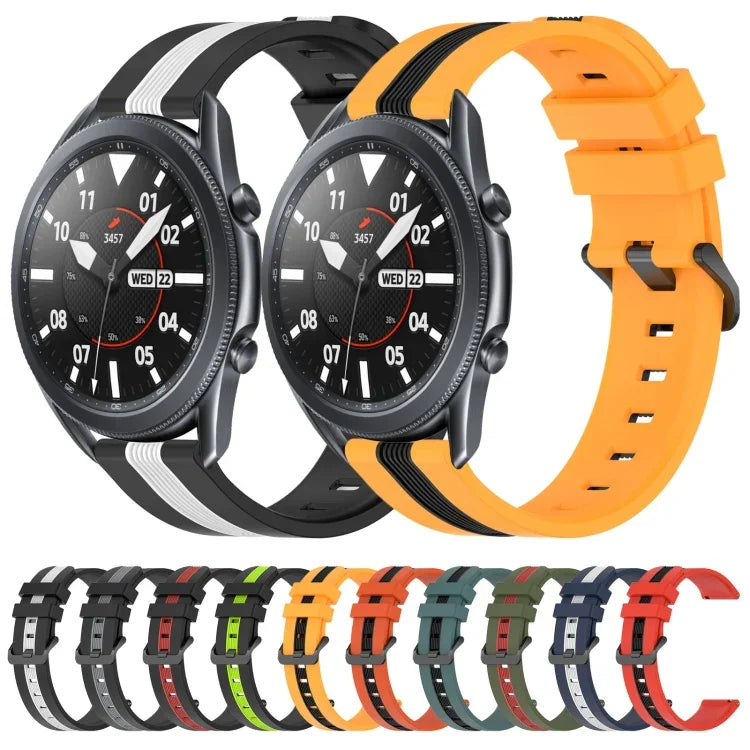 สายรัดนาฬิกาซิลิโคนสองสีแนวตั้งขนาด 22 มม. สำหรับ Samsung Galaxy Watch3 ขนาด 45 มม., สำหรับ Samsung Galaxy Watch ขนาด 46 มม., สำหรับ Samsung Gear S3 Classic, สำหรับ Samsung Gear S3 Frontier