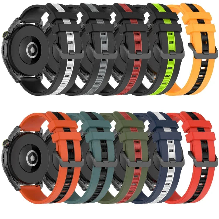สายรัดนาฬิกาซิลิโคนสองสีแนวตั้งขนาด 22 มม. สำหรับ Samsung Galaxy Watch3 ขนาด 45 มม., สำหรับ Samsung Galaxy Watch ขนาด 46 มม., สำหรับ Samsung Gear S3 Classic, สำหรับ Samsung Gear S3 Frontier