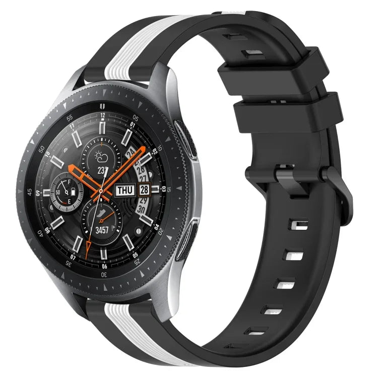 สายรัดนาฬิกาซิลิโคนสองสีแนวตั้งขนาด 22 มม. สำหรับ Samsung Galaxy Watch3 ขนาด 45 มม., สำหรับ Samsung Galaxy Watch ขนาด 46 มม., สำหรับ Samsung Gear S3 Classic, สำหรับ Samsung Gear S3 Frontier