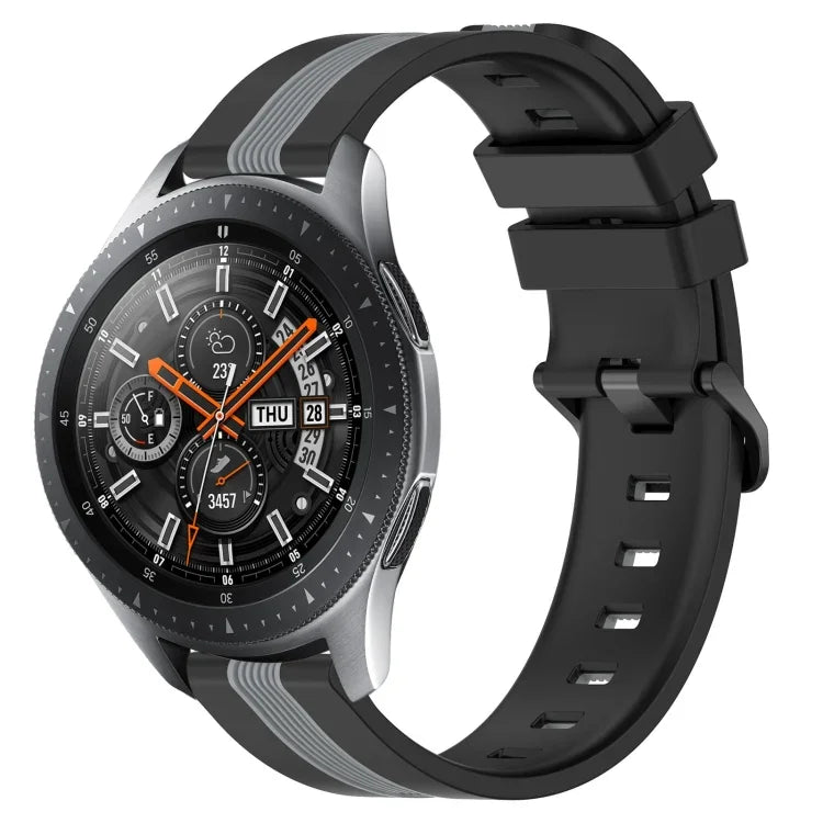 สายรัดนาฬิกาซิลิโคนสองสีแนวตั้งขนาด 22 มม. สำหรับ Samsung Galaxy Watch3 ขนาด 45 มม., สำหรับ Samsung Galaxy Watch ขนาด 46 มม., สำหรับ Samsung Gear S3 Classic, สำหรับ Samsung Gear S3 Frontier