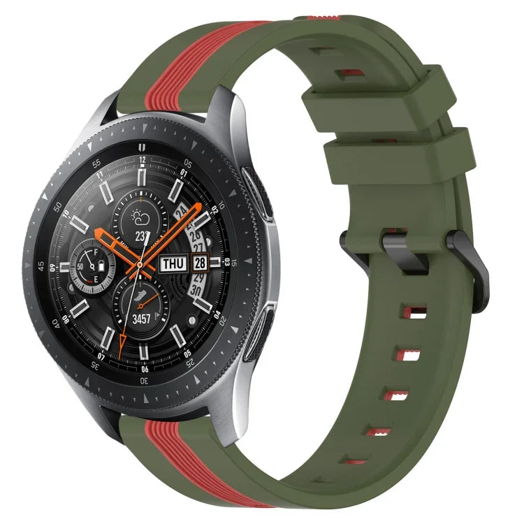 สายรัดนาฬิกาซิลิโคนสองสีแนวตั้งขนาด 22 มม. สำหรับ Samsung Galaxy Watch3 ขนาด 45 มม., สำหรับ Samsung Galaxy Watch ขนาด 46 มม., สำหรับ Samsung Gear S3 Classic, สำหรับ Samsung Gear S3 Frontier