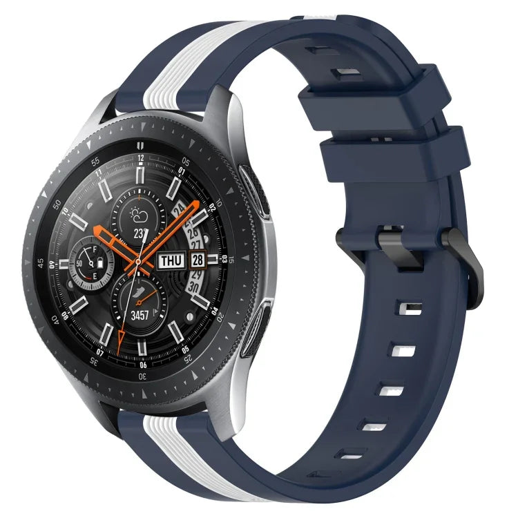 สายรัดนาฬิกาซิลิโคนสองสีแนวตั้งขนาด 22 มม. สำหรับ Samsung Galaxy Watch3 ขนาด 45 มม., สำหรับ Samsung Galaxy Watch ขนาด 46 มม., สำหรับ Samsung Gear S3 Classic, สำหรับ Samsung Gear S3 Frontier