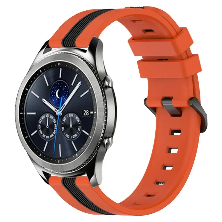 สายรัดนาฬิกาซิลิโคนสองสีแนวตั้งขนาด 22 มม. สำหรับ Samsung Galaxy Watch3 ขนาด 45 มม., สำหรับ Samsung Galaxy Watch ขนาด 46 มม., สำหรับ Samsung Gear S3 Classic, สำหรับ Samsung Gear S3 Frontier