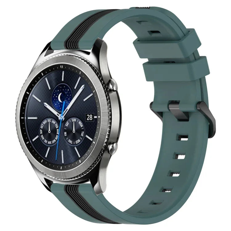 สายรัดนาฬิกาซิลิโคนสองสีแนวตั้งขนาด 22 มม. สำหรับ Samsung Galaxy Watch3 ขนาด 45 มม., สำหรับ Samsung Galaxy Watch ขนาด 46 มม., สำหรับ Samsung Gear S3 Classic, สำหรับ Samsung Gear S3 Frontier