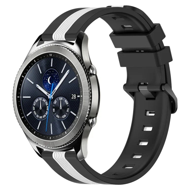 สายรัดนาฬิกาซิลิโคนสองสีแนวตั้งขนาด 22 มม. สำหรับ Samsung Galaxy Watch3 ขนาด 45 มม., สำหรับ Samsung Galaxy Watch ขนาด 46 มม., สำหรับ Samsung Gear S3 Classic, สำหรับ Samsung Gear S3 Frontier