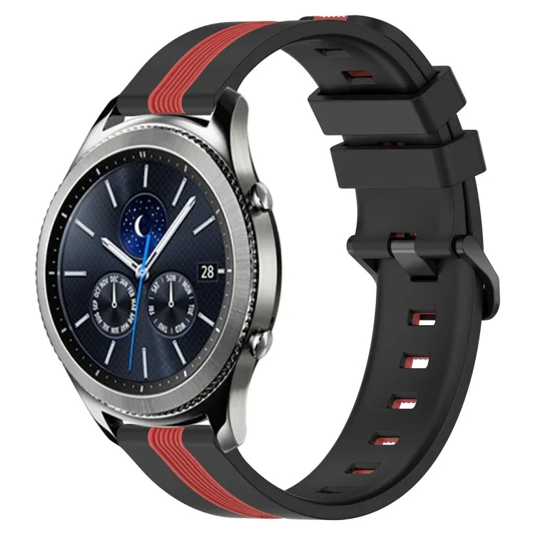 สายรัดนาฬิกาซิลิโคนสองสีแนวตั้งขนาด 22 มม. สำหรับ Samsung Galaxy Watch3 ขนาด 45 มม., สำหรับ Samsung Galaxy Watch ขนาด 46 มม., สำหรับ Samsung Gear S3 Classic, สำหรับ Samsung Gear S3 Frontier
