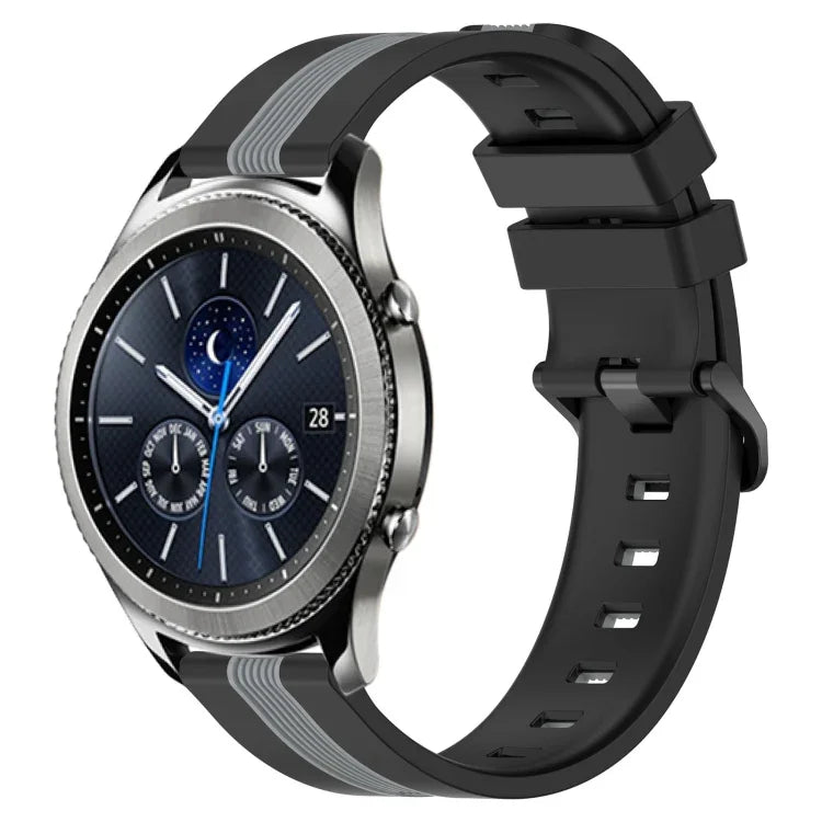 สายรัดนาฬิกาซิลิโคนสองสีแนวตั้งขนาด 22 มม. สำหรับ Samsung Galaxy Watch3 ขนาด 45 มม., สำหรับ Samsung Galaxy Watch ขนาด 46 มม., สำหรับ Samsung Gear S3 Classic, สำหรับ Samsung Gear S3 Frontier