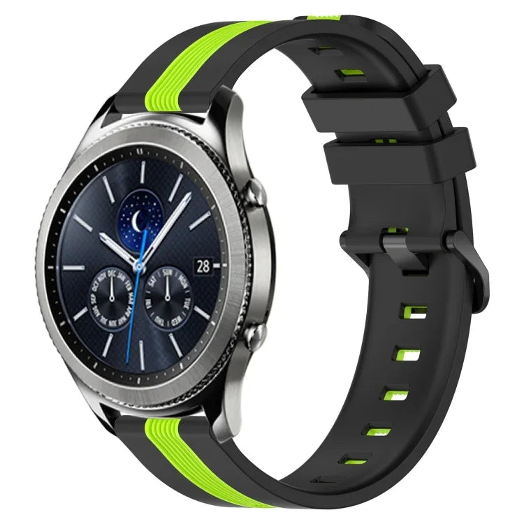 สายรัดนาฬิกาซิลิโคนสองสีแนวตั้งขนาด 22 มม. สำหรับ Samsung Galaxy Watch3 ขนาด 45 มม., สำหรับ Samsung Galaxy Watch ขนาด 46 มม., สำหรับ Samsung Gear S3 Classic, สำหรับ Samsung Gear S3 Frontier