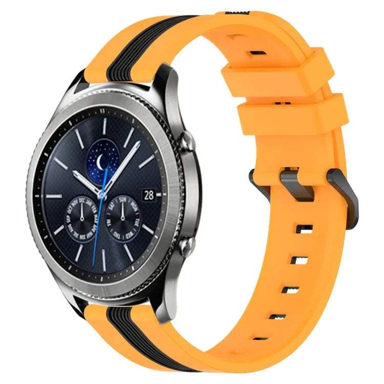 สายรัดนาฬิกาซิลิโคนสองสีแนวตั้งขนาด 22 มม. สำหรับ Samsung Galaxy Watch3 ขนาด 45 มม., สำหรับ Samsung Galaxy Watch ขนาด 46 มม., สำหรับ Samsung Gear S3 Classic, สำหรับ Samsung Gear S3 Frontier