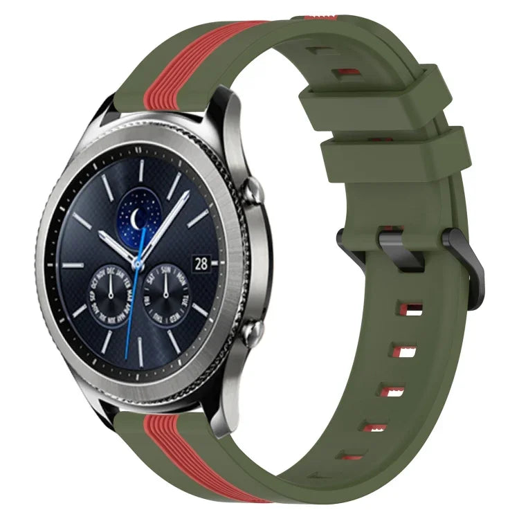 สายรัดนาฬิกาซิลิโคนสองสีแนวตั้งขนาด 22 มม. สำหรับ Samsung Galaxy Watch3 ขนาด 45 มม., สำหรับ Samsung Galaxy Watch ขนาด 46 มม., สำหรับ Samsung Gear S3 Classic, สำหรับ Samsung Gear S3 Frontier