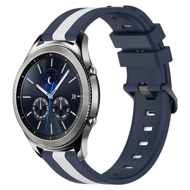 สายรัดนาฬิกาซิลิโคนสองสีแนวตั้งขนาด 22 มม. สำหรับ Samsung Galaxy Watch3 ขนาด 45 มม., สำหรับ Samsung Galaxy Watch ขนาด 46 มม., สำหรับ Samsung Gear S3 Classic, สำหรับ Samsung Gear S3 Frontier