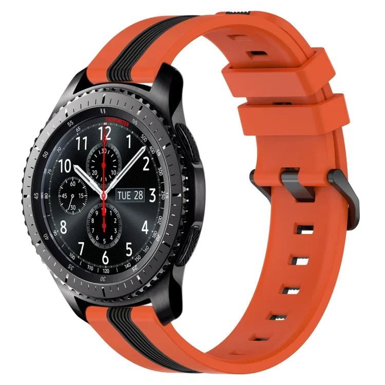สายรัดนาฬิกาซิลิโคนสองสีแนวตั้งขนาด 22 มม. สำหรับ Samsung Galaxy Watch3 ขนาด 45 มม., สำหรับ Samsung Galaxy Watch ขนาด 46 มม., สำหรับ Samsung Gear S3 Classic, สำหรับ Samsung Gear S3 Frontier