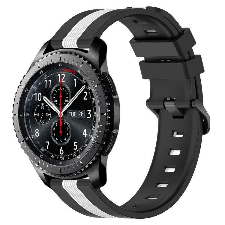 สายรัดนาฬิกาซิลิโคนสองสีแนวตั้งขนาด 22 มม. สำหรับ Samsung Galaxy Watch3 ขนาด 45 มม., สำหรับ Samsung Galaxy Watch ขนาด 46 มม., สำหรับ Samsung Gear S3 Classic, สำหรับ Samsung Gear S3 Frontier