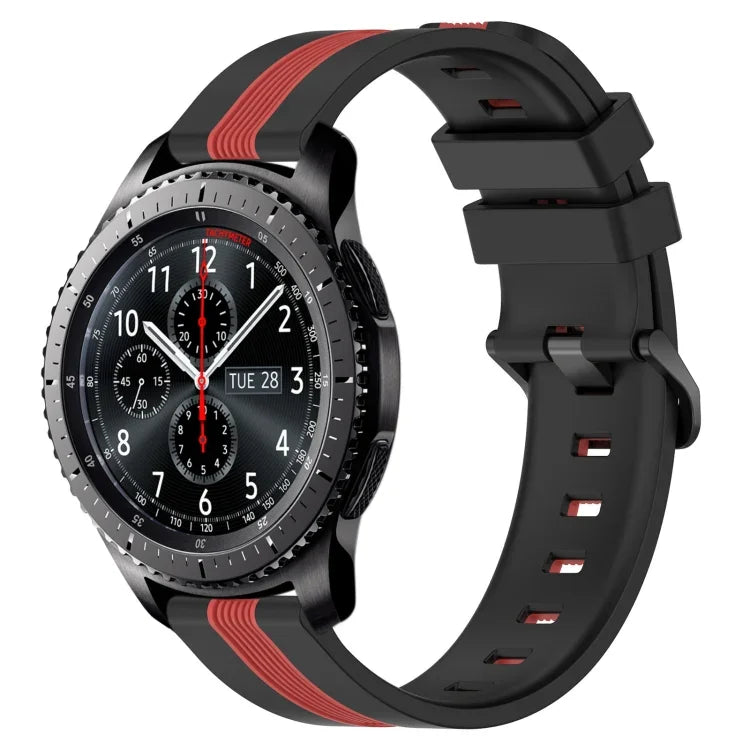 สายรัดนาฬิกาซิลิโคนสองสีแนวตั้งขนาด 22 มม. สำหรับ Samsung Galaxy Watch3 ขนาด 45 มม., สำหรับ Samsung Galaxy Watch ขนาด 46 มม., สำหรับ Samsung Gear S3 Classic, สำหรับ Samsung Gear S3 Frontier